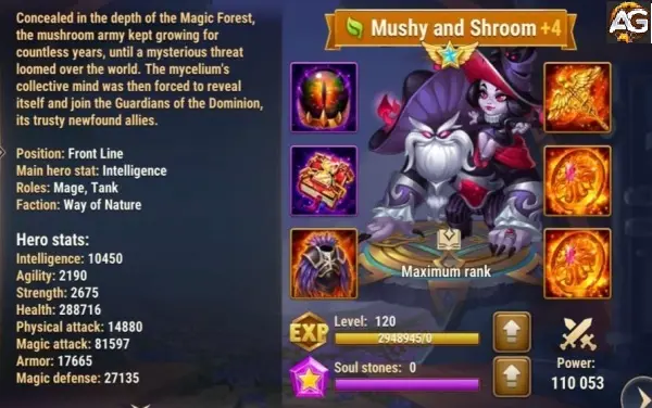 Image: Mushy and Shroom with Armor Skin in Hero Wars Mobile